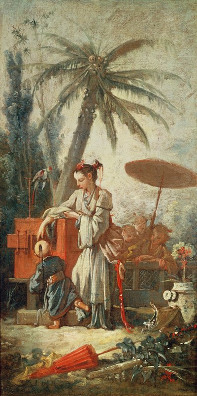 Chinese nieuwsgierigheid, studie voor een tapijtcartoon, c.1742 door François Boucher